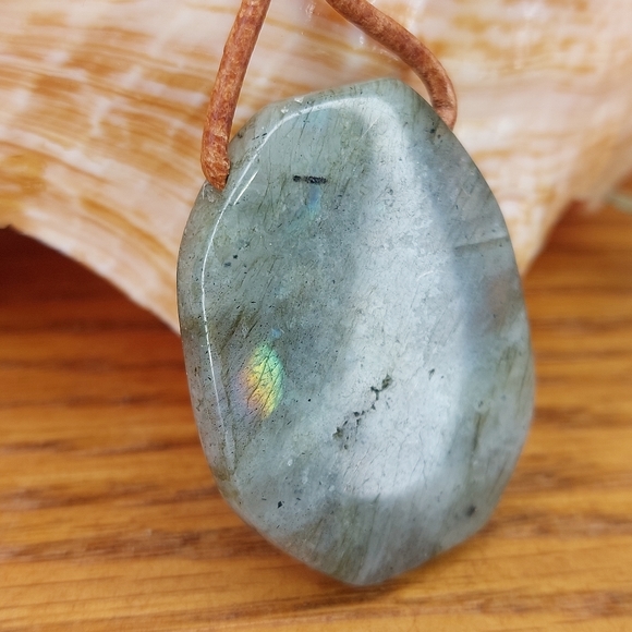 Labradorite Crystal Necklace, Leather, Artisan Made by Rust Belt Raised - Picture 11 of 14